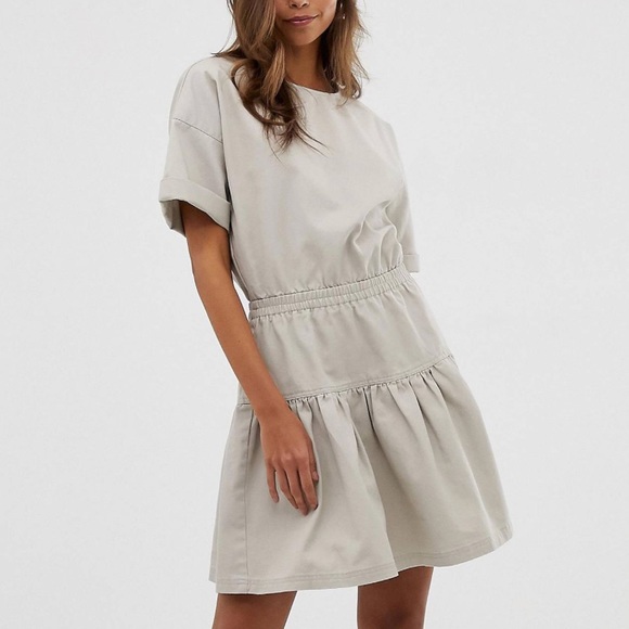 asos design tiered mini dress ASOS DESIGN plunge pleated tiered mini dress in white based floral print
